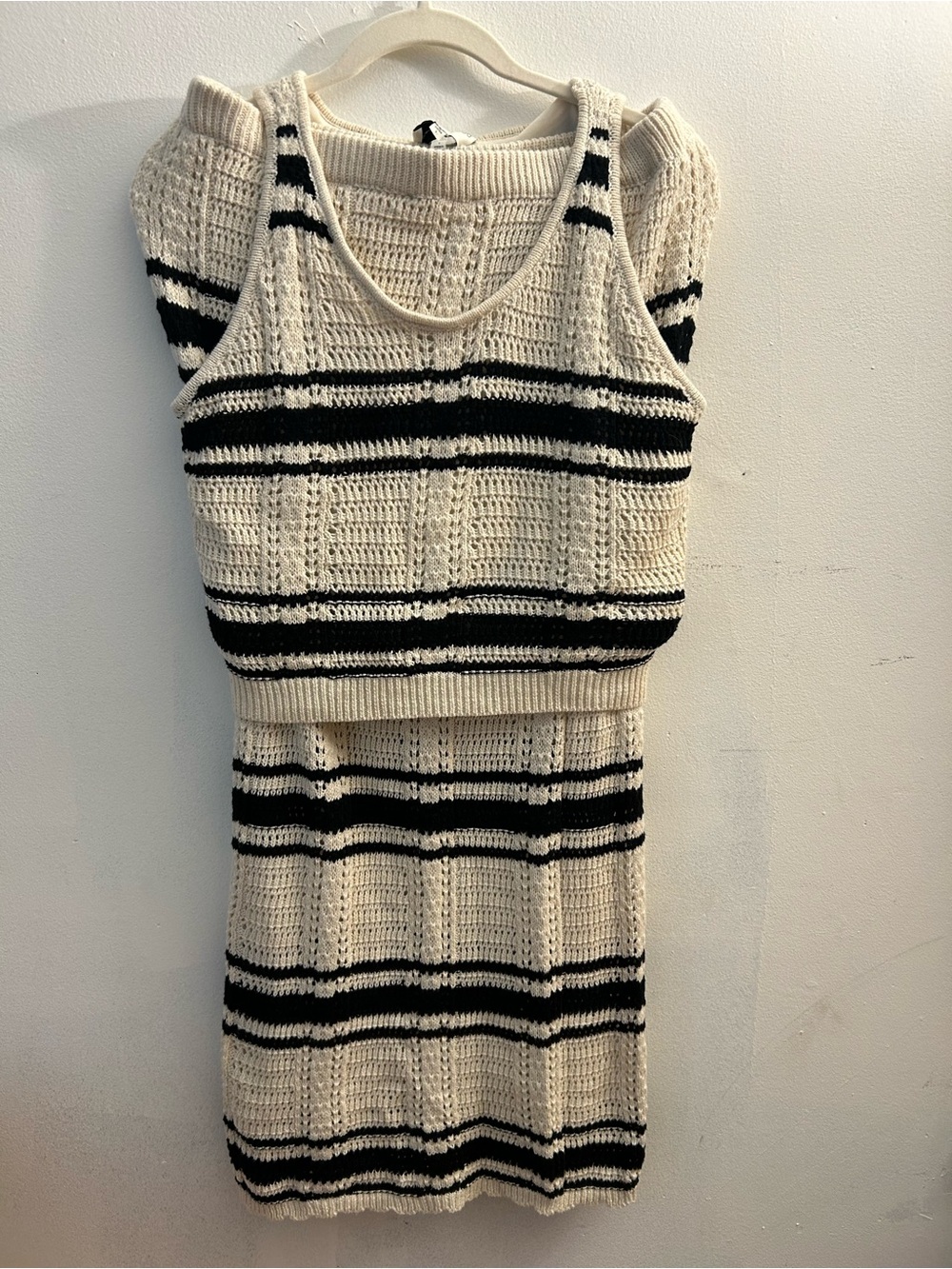 Freshman Cream & Black Striped Knit Midi Set